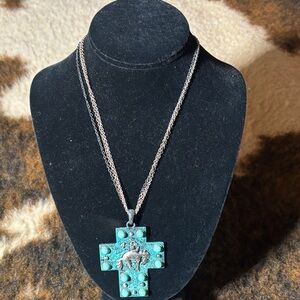 DaVinci Western Patina Turquoise cross necklace